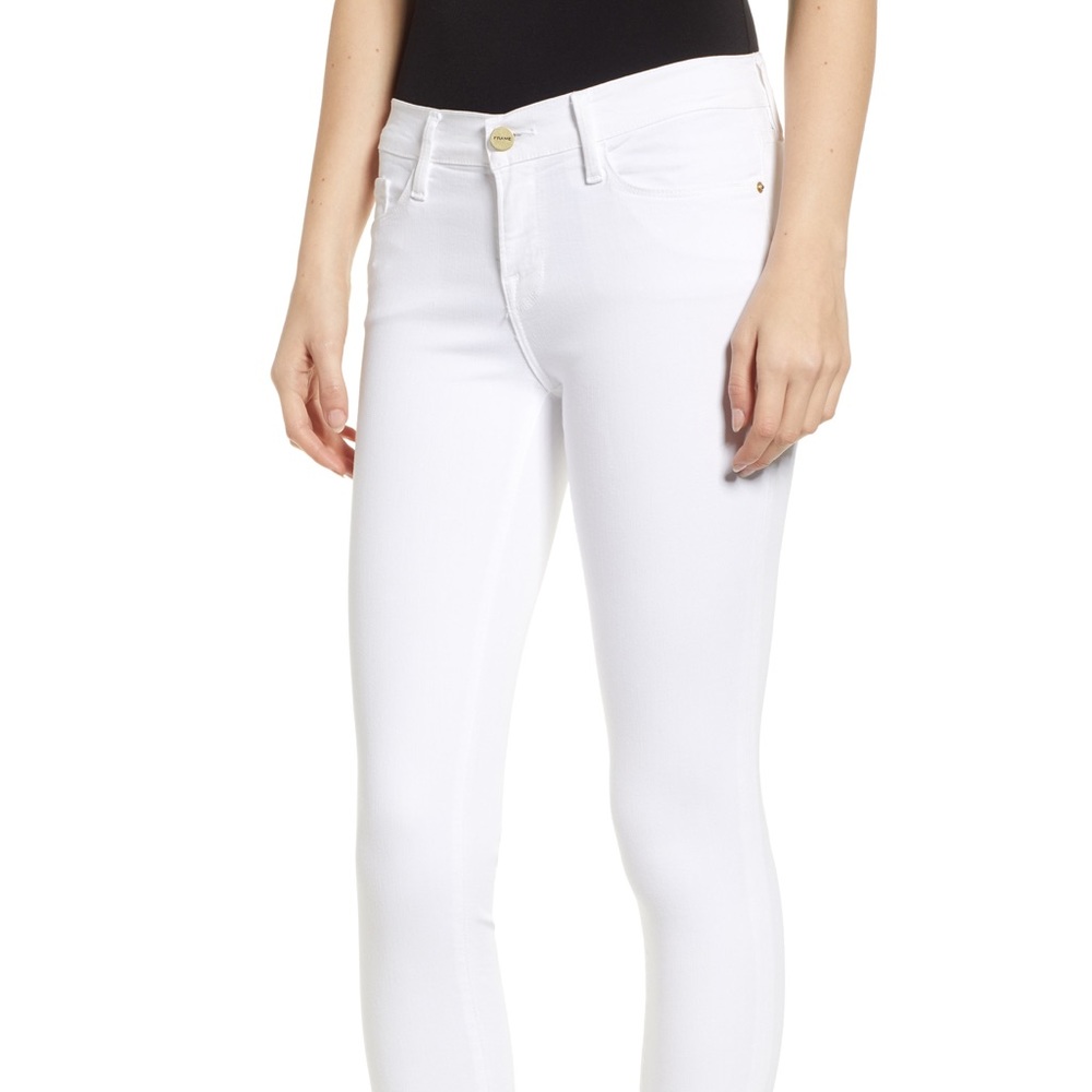 Frame Le Skinny De Jeanne Crop Mid Rise Jeans- White/Blanc- Size 33